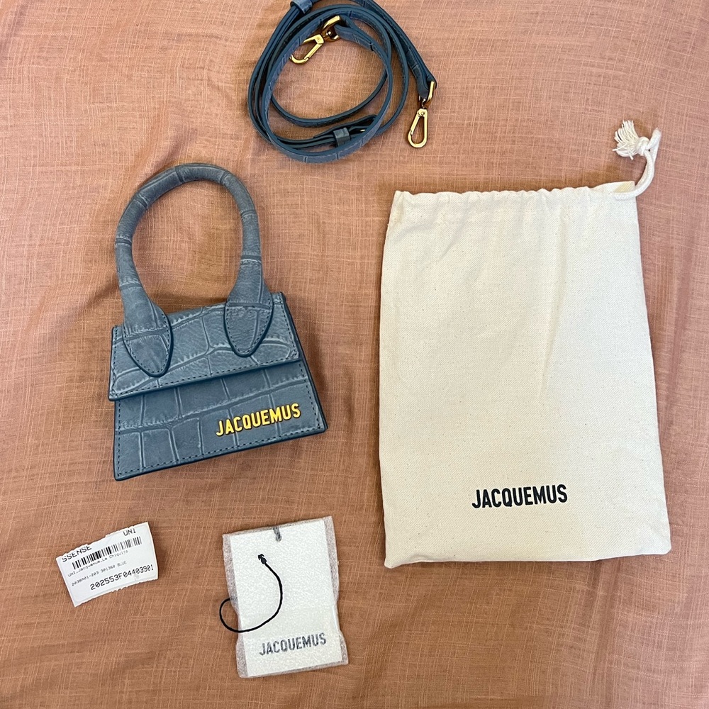 Jacquemus Le Chiquito Suede Croc Embossed Mini Bag in blue - Picture 6 of 17